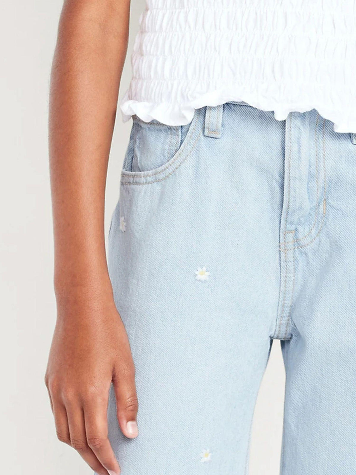 High-Waisted Embroidered Baggy Wide-Leg Jeans for Girls