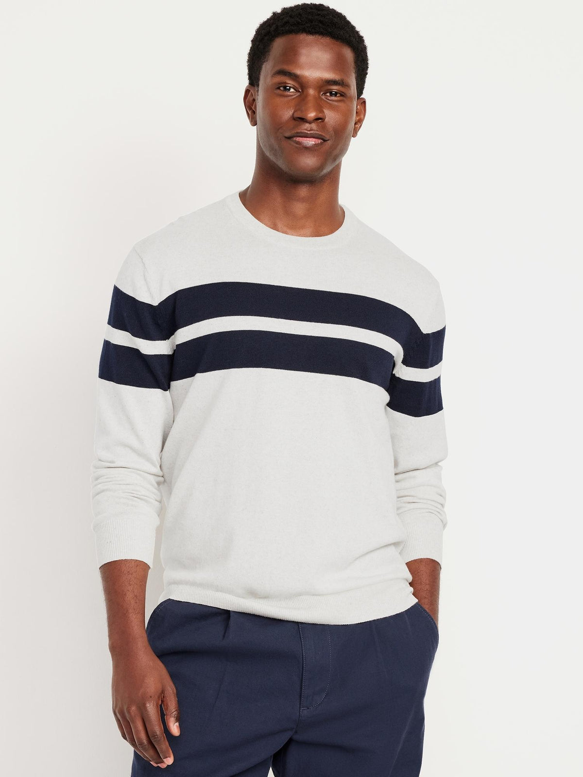 Chest-Stripe Crew-Neck Sweater