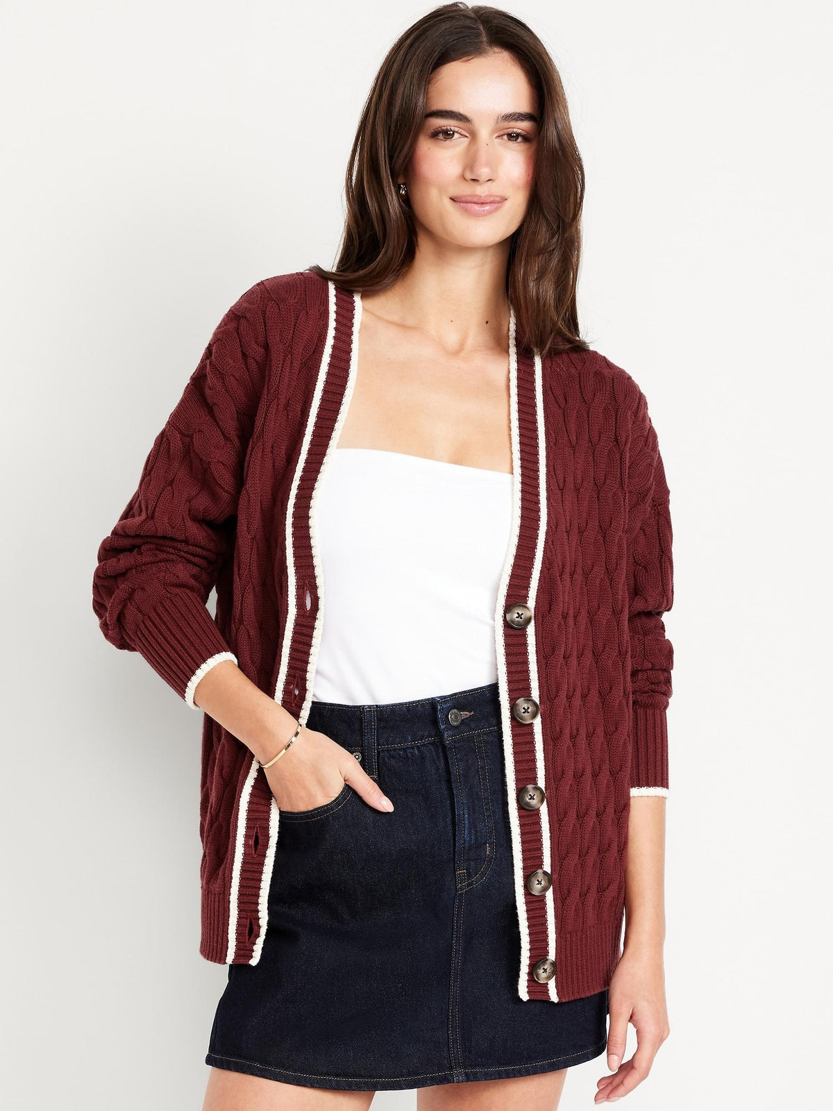 Slouchy Cable-Knit Cardigan Sweater