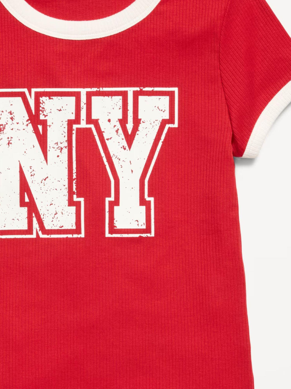 Fitted Short-Sleeve Ribbed Graphic Ringer T-Shirt for Girls