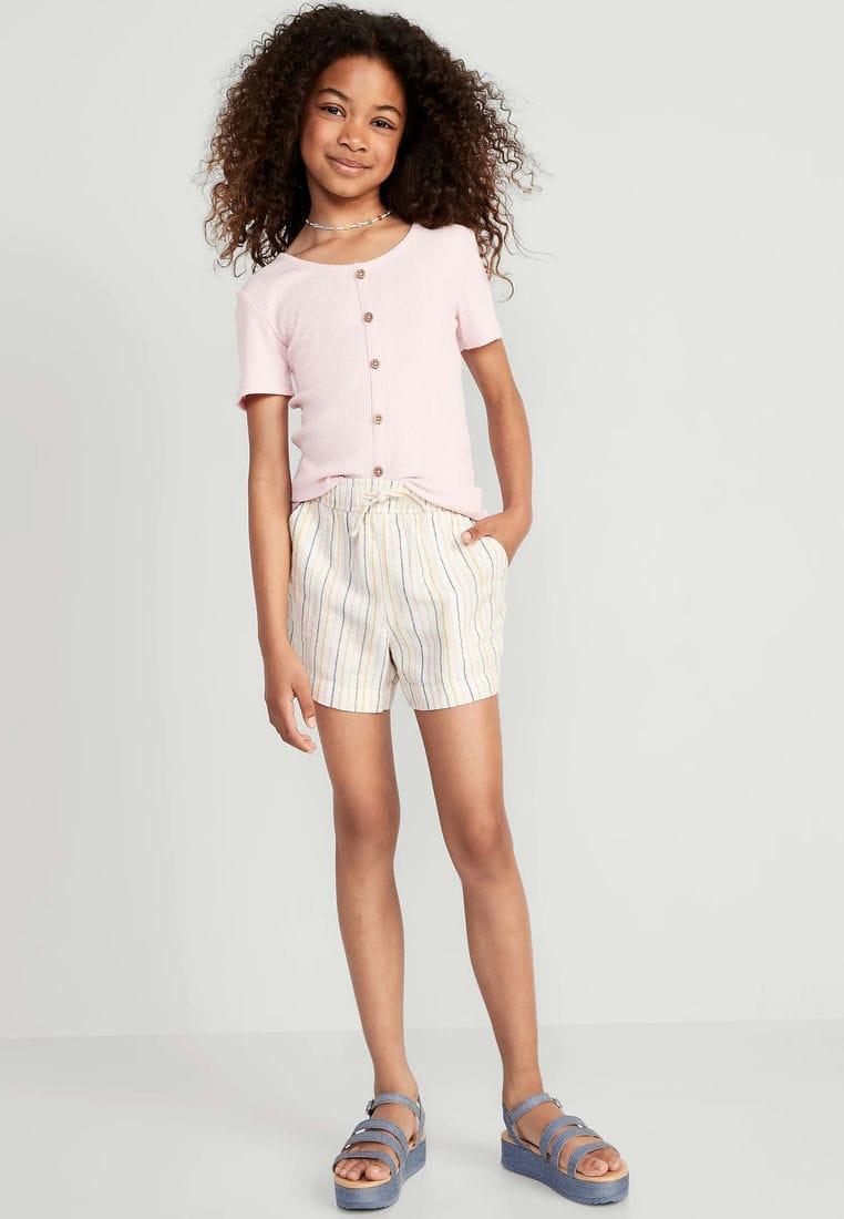 Striped Linen-Blend Drawstring Shorts for Girls