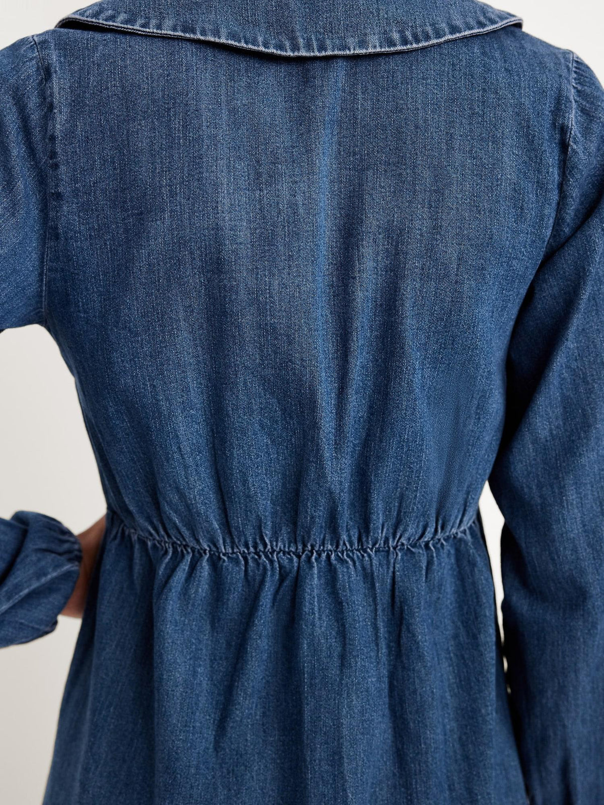 Long-Sleeve Fit & Flare Collared Jean Mini Dress