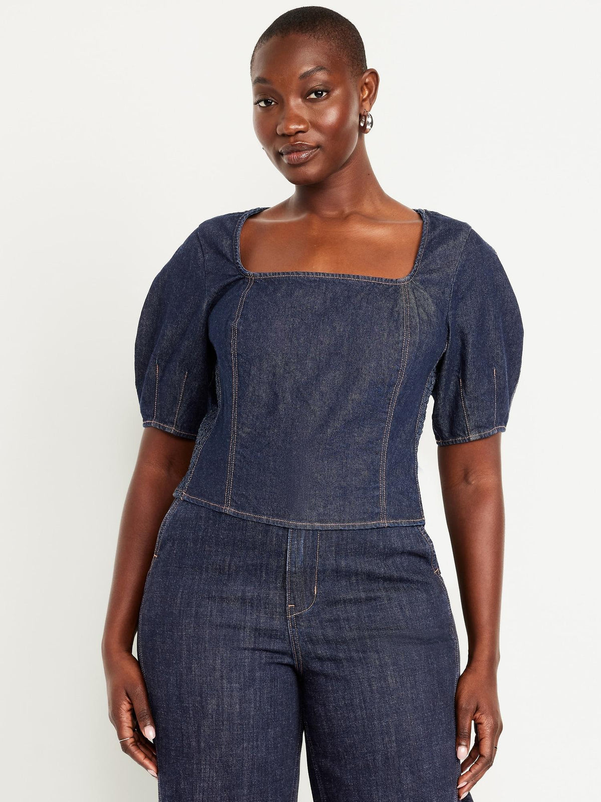 Square-Neck Denim Crop Top
