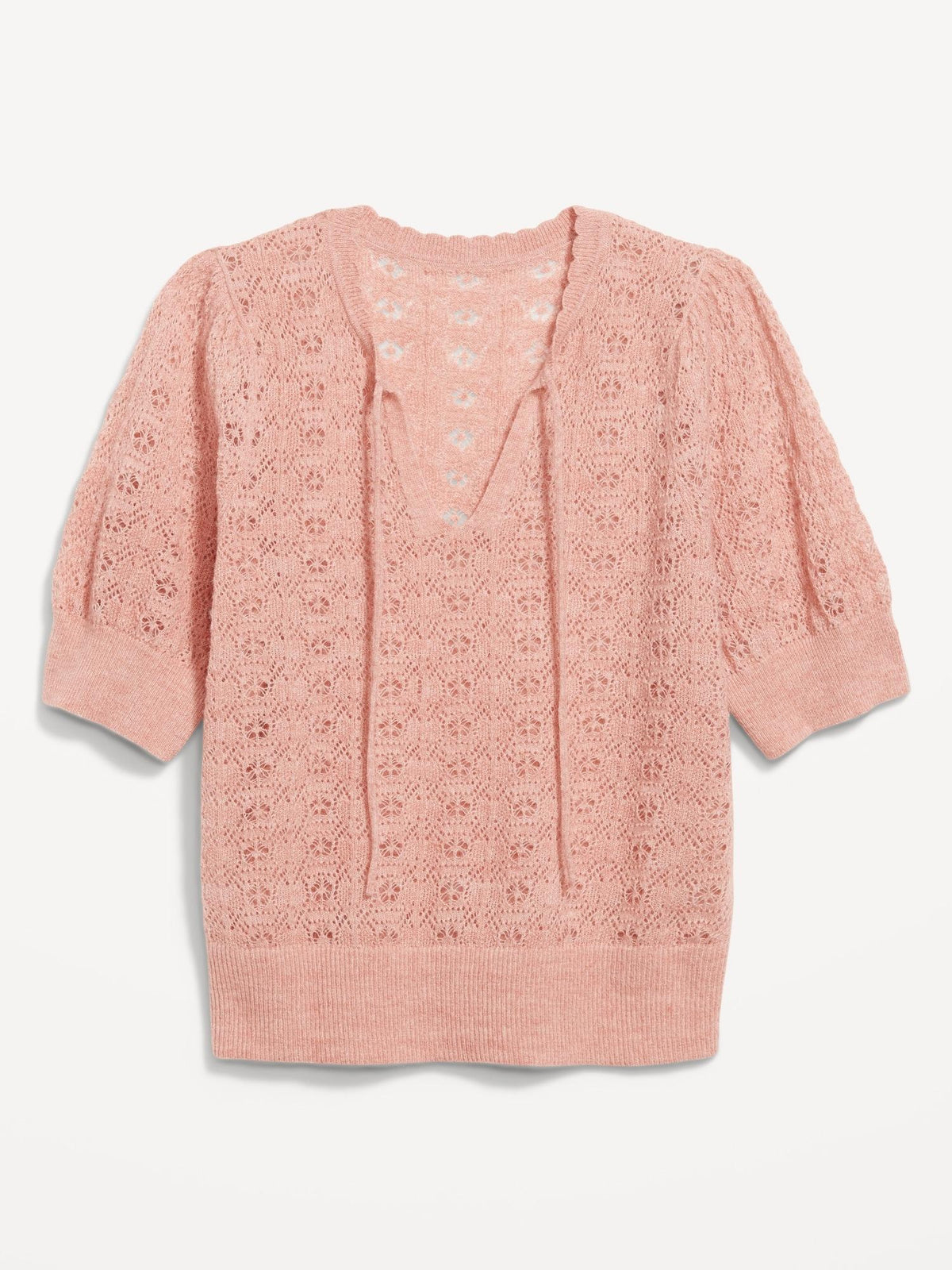 Puff-Sleeve Tie-Neck Sweater