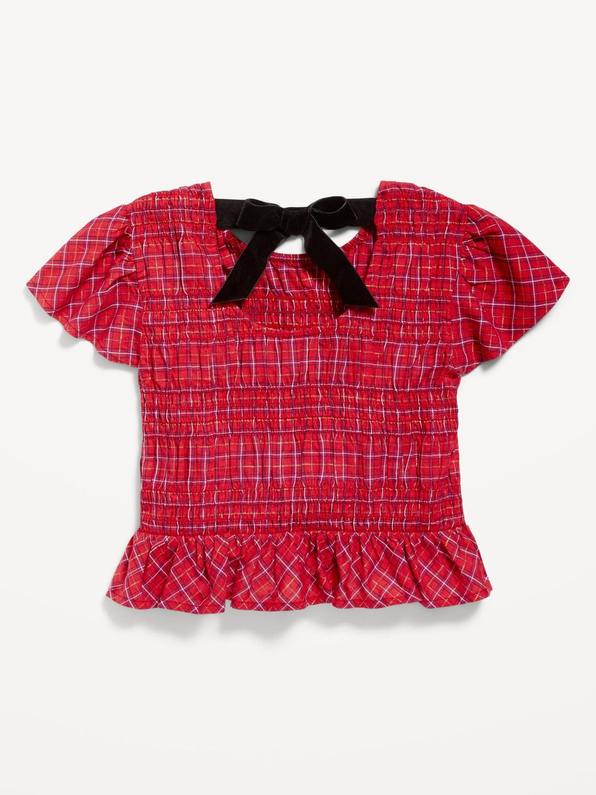 Short-Sleeve Plaid Smocked Top for Girls