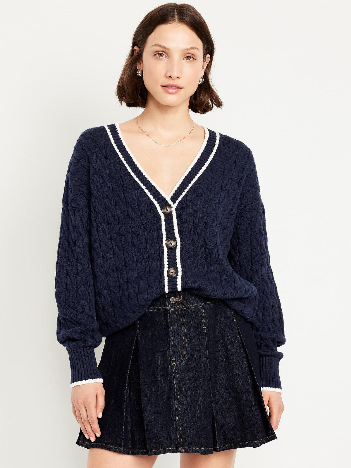 Slouchy Cable-Knit Cardigan Sweater