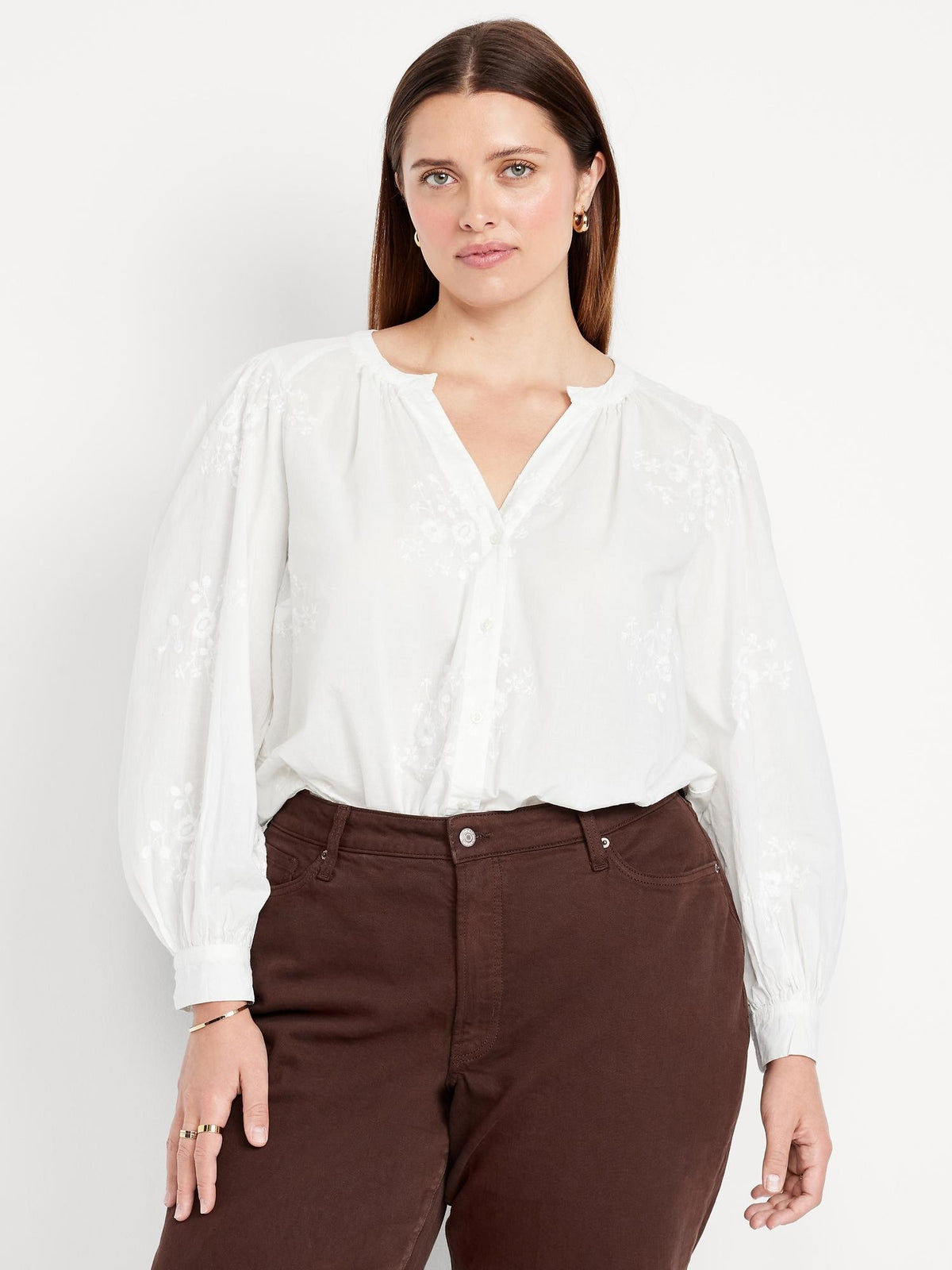 Button-Down Embroidered Top