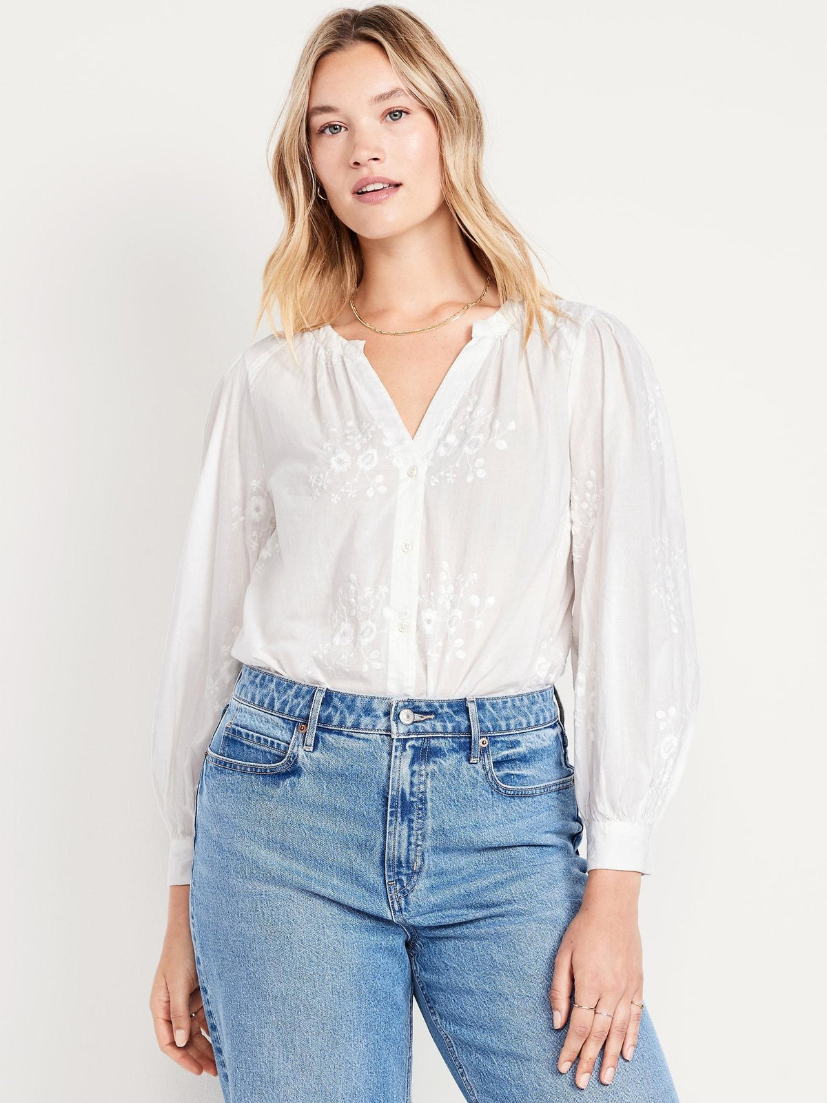 Button-Down Embroidered Top