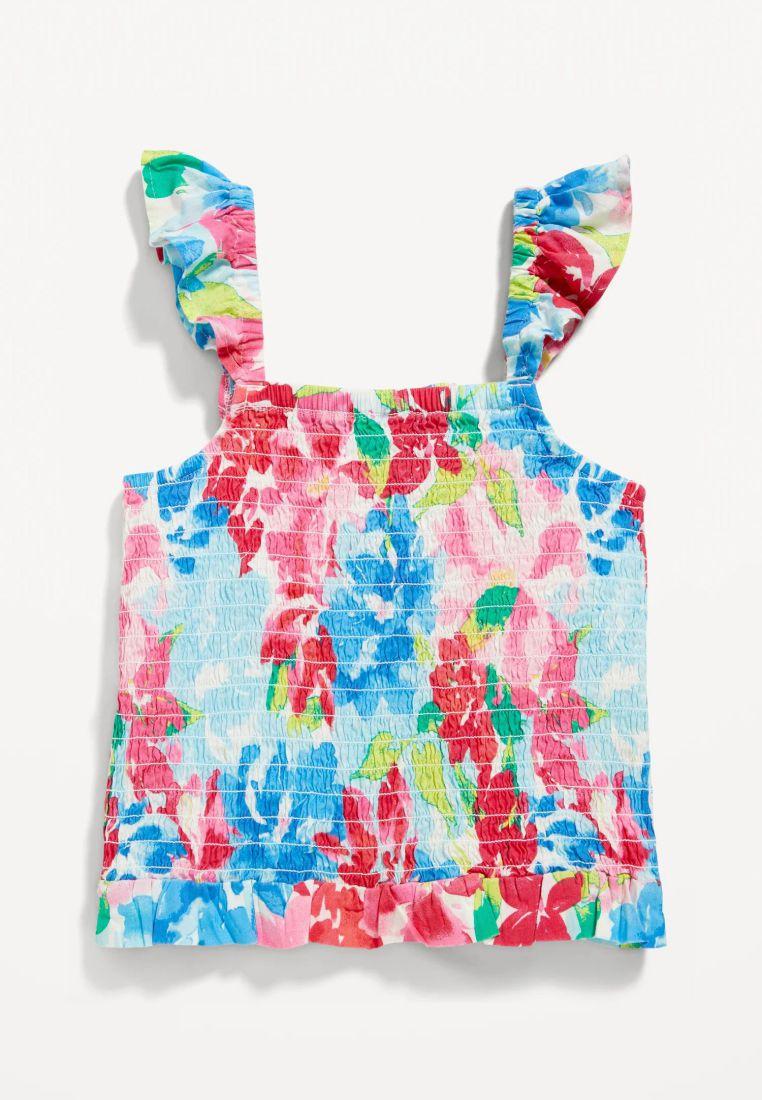 Printed Flutter-Sleeve Smocked Top For Girls