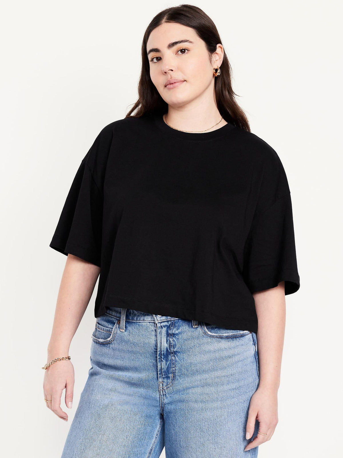 Vintage Crew-Neck Oversized Crop T-Shirt