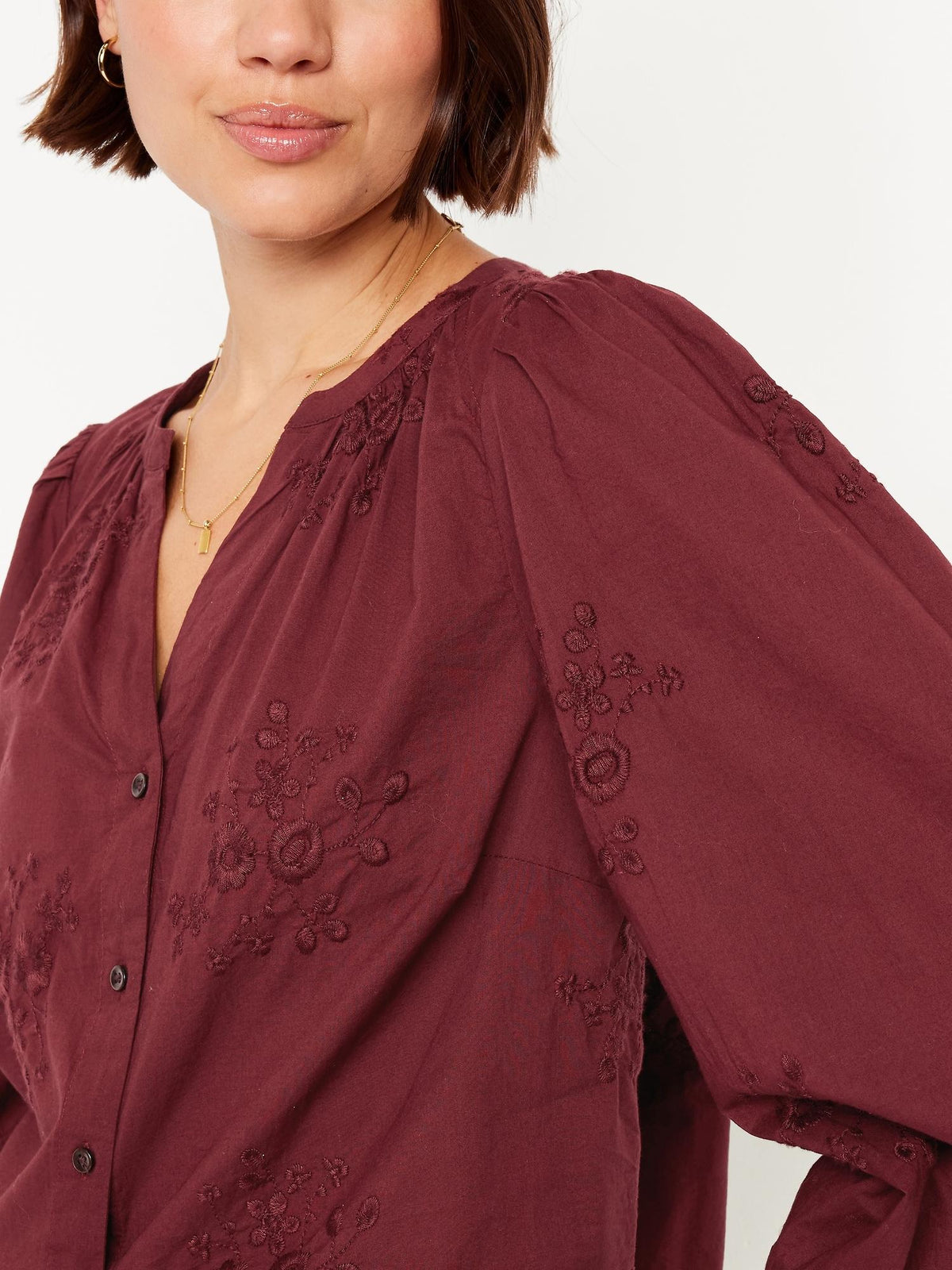 Button-Down Embroidered Top