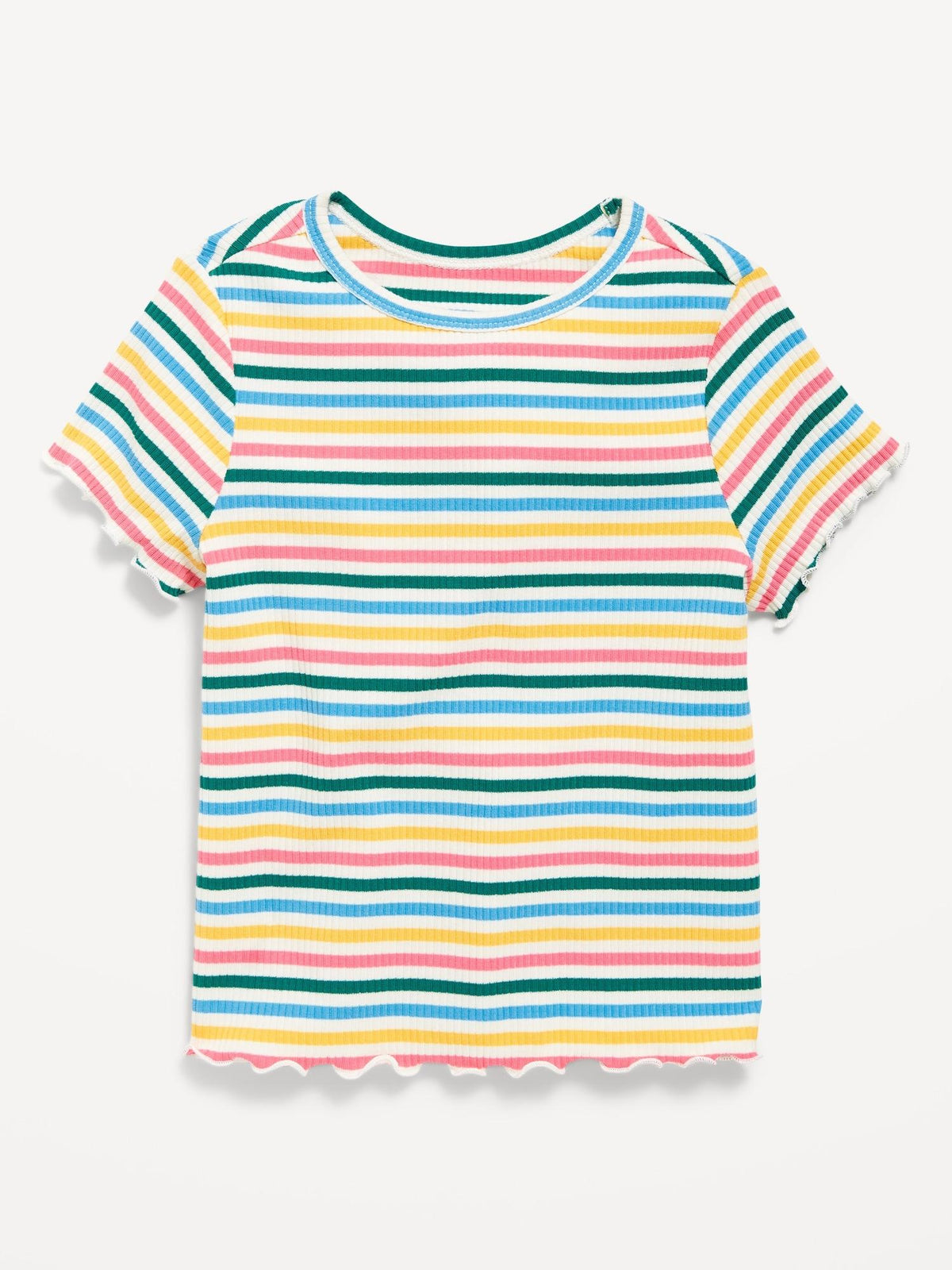 Printed Short-Sleeve Ribbed Lettuce-Edge T-Shirt for Toddler Girls