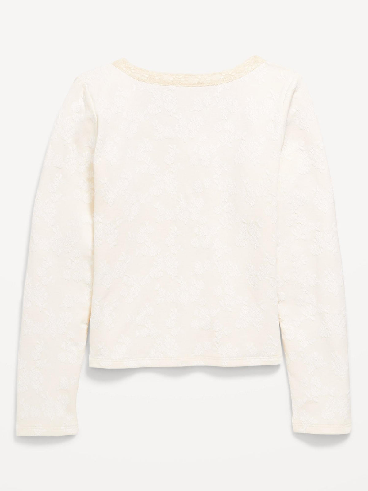 Fitted Long-Sleeve Lace-Trim Top for Girls
