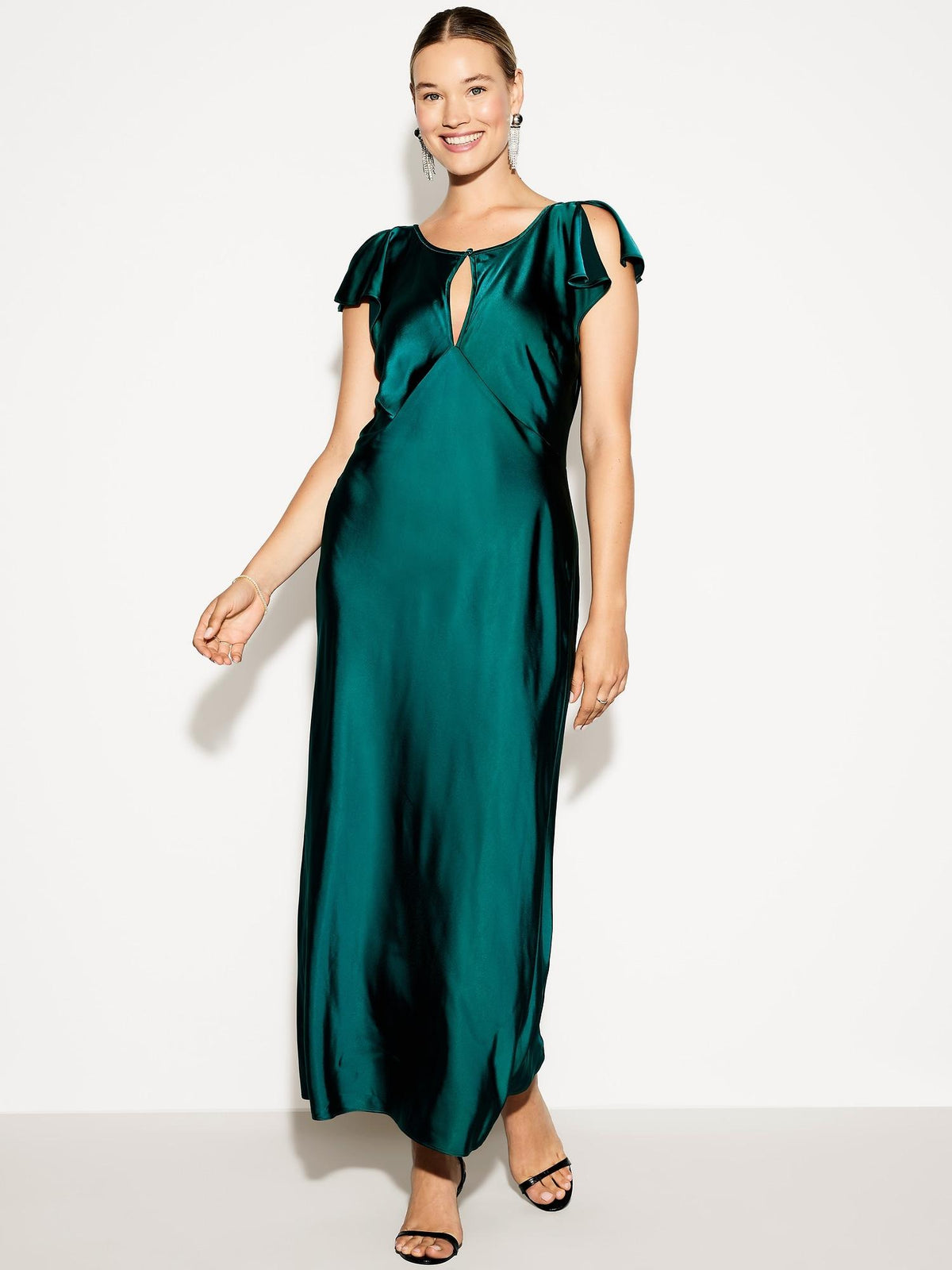 The Occasion by Old Navy Flutter-Sleeve Keyhole Satin Maxi Dress