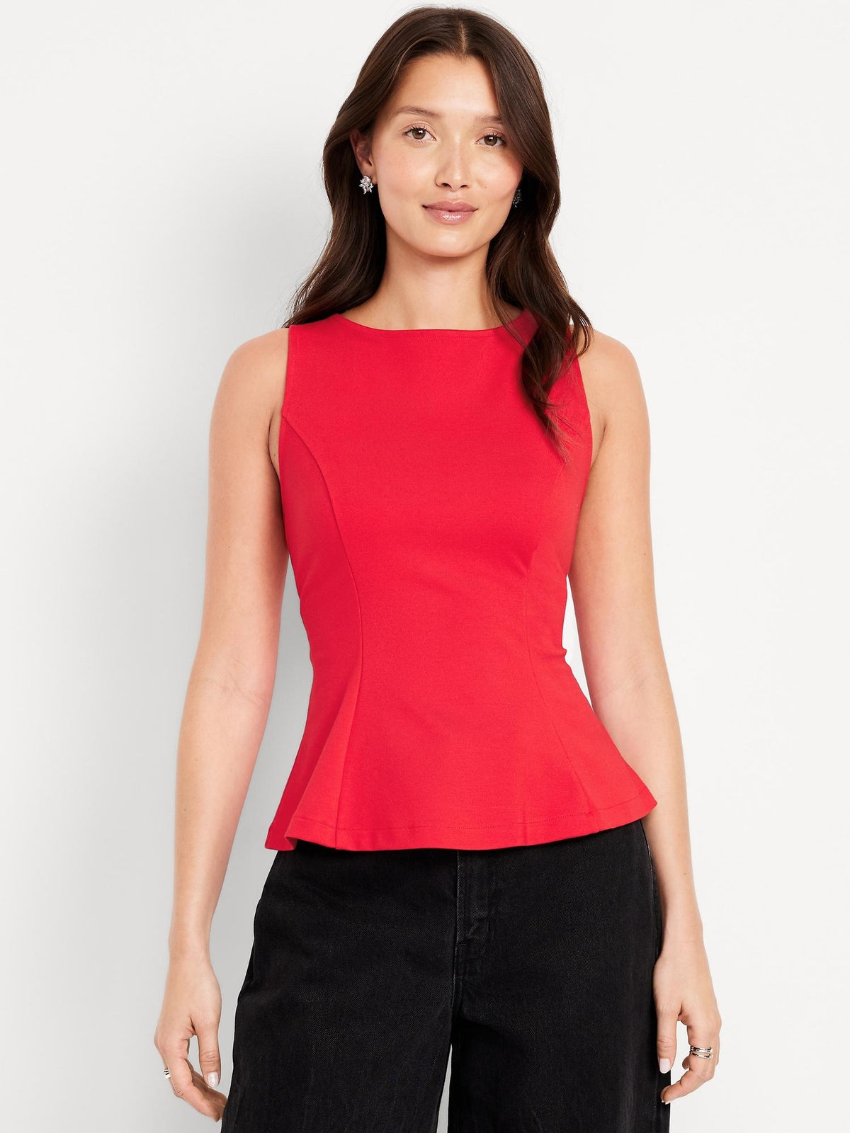 Ponte-Knit Sleeveless Peplum Top