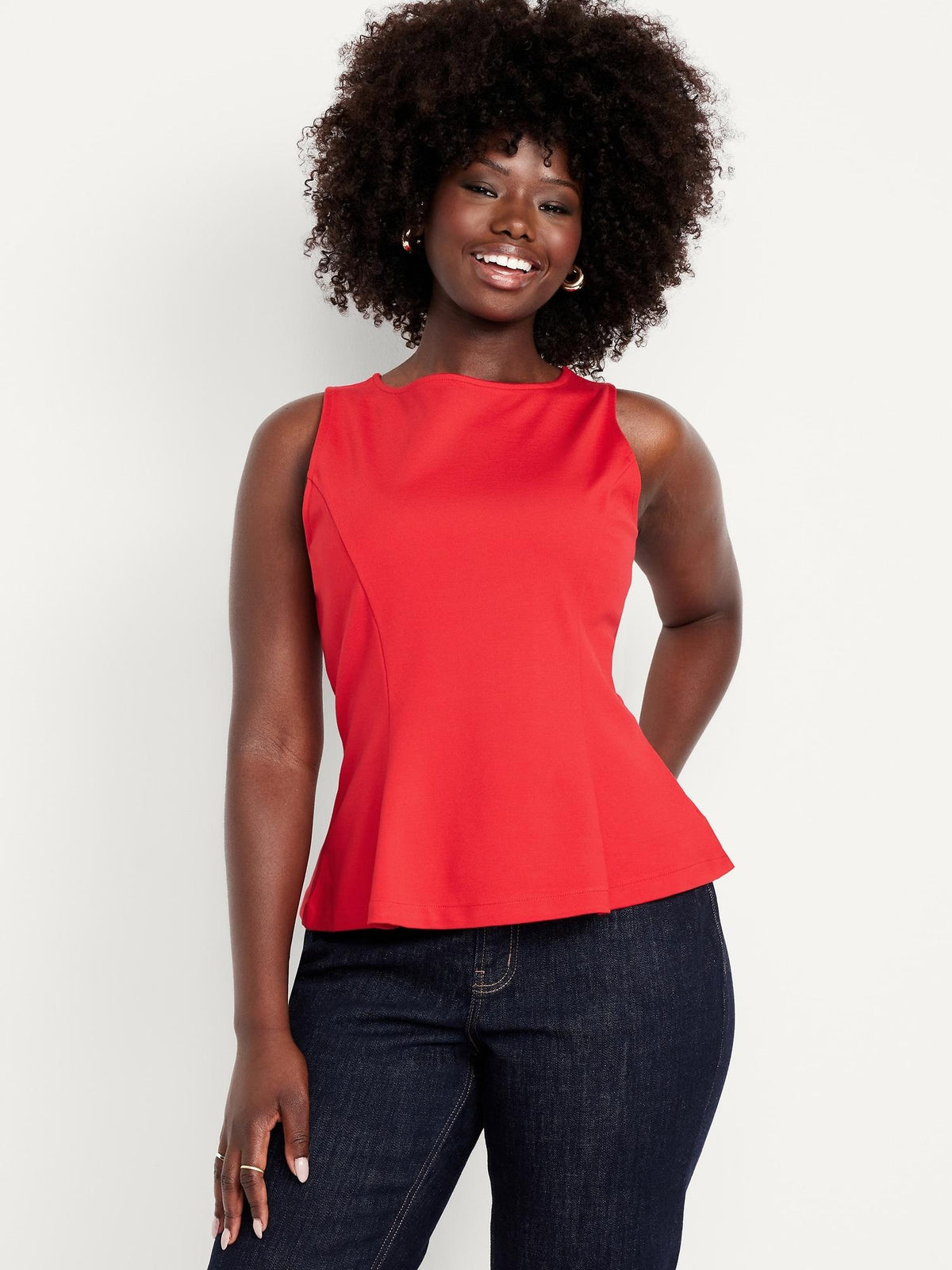 Ponte-Knit Sleeveless Peplum Top