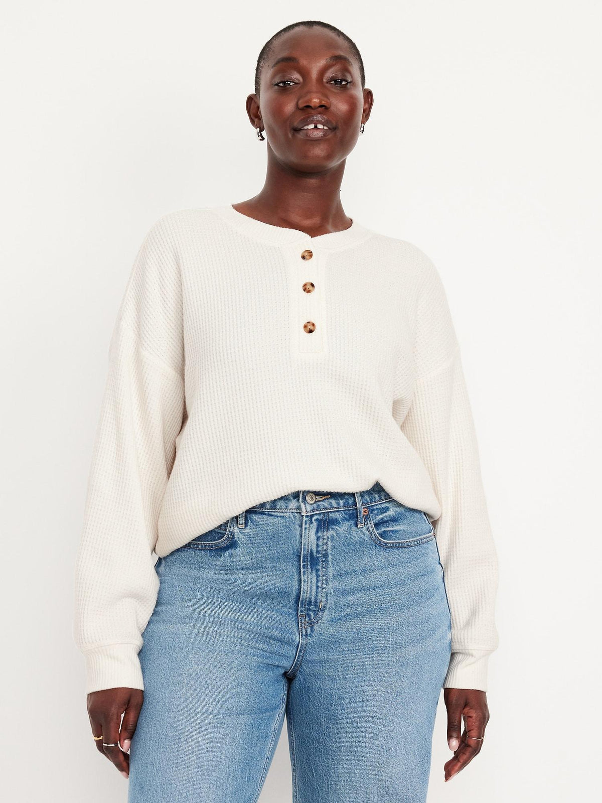 Oversized Cozy Waffle Henley Top