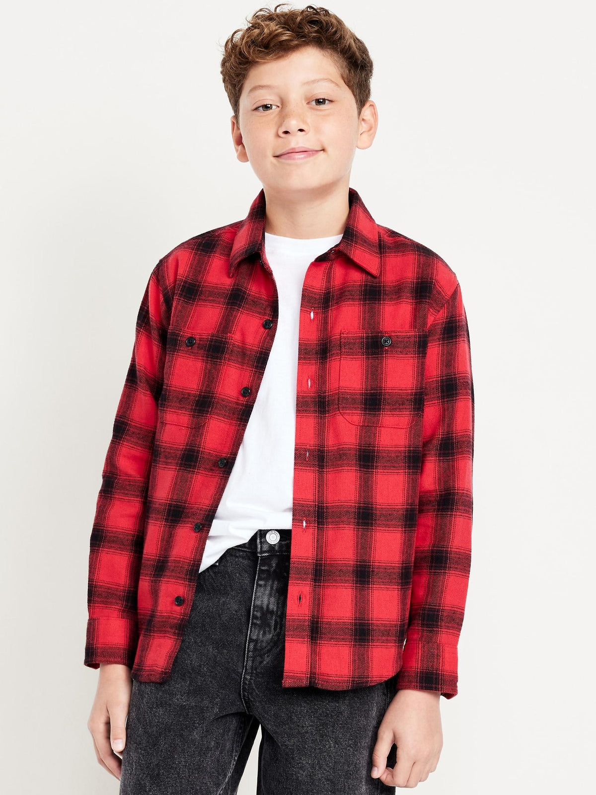 Long-Sleeve Pocket Plaid Flannel Shirt for Boys