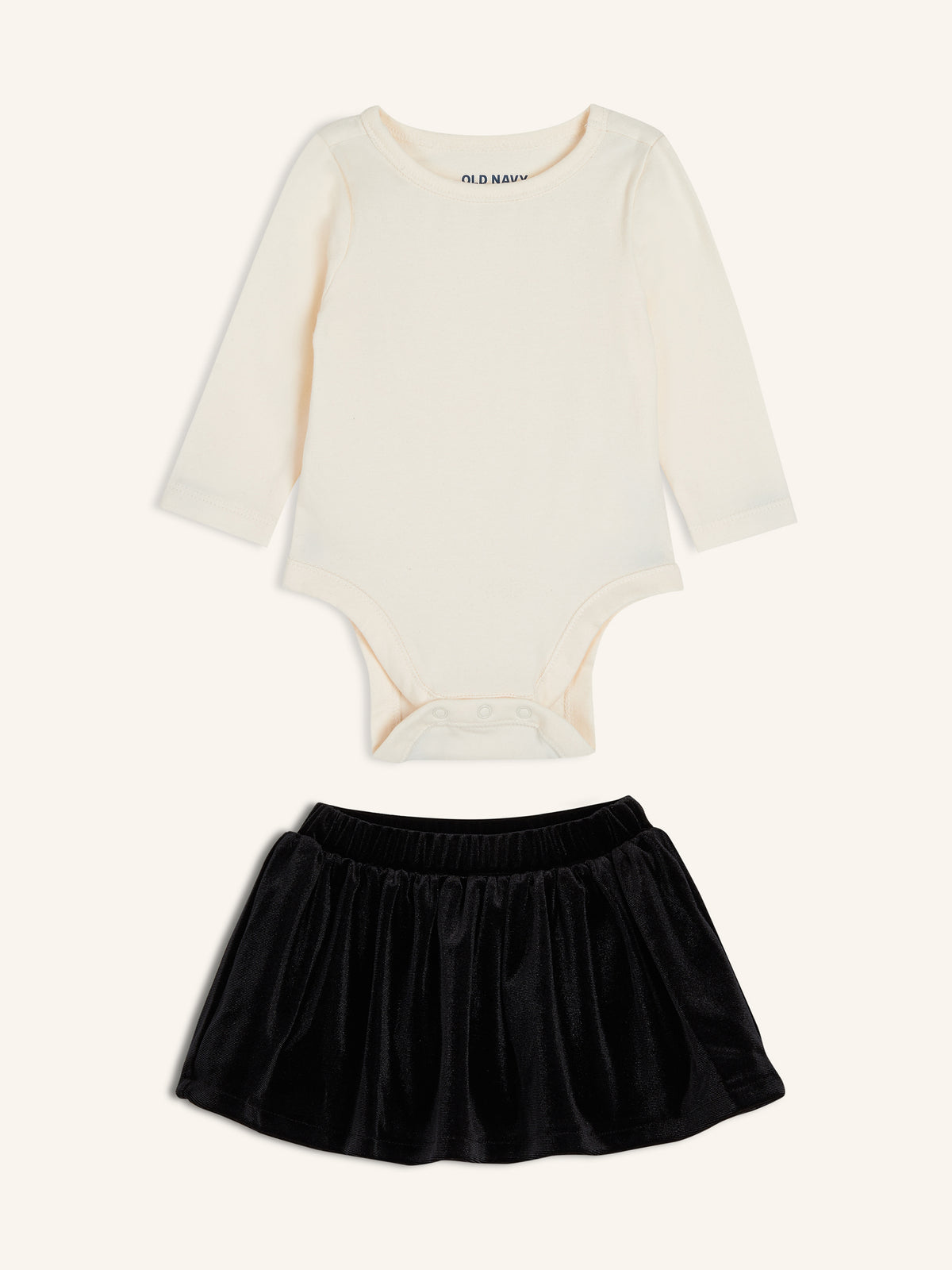Long-Sleeve Jersey Bodysuit and Velvet Skirt Set for Baby