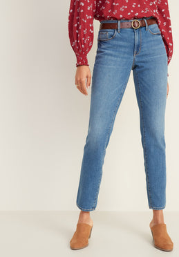 Mid-Rise Power Slim Straight Jeans for Women