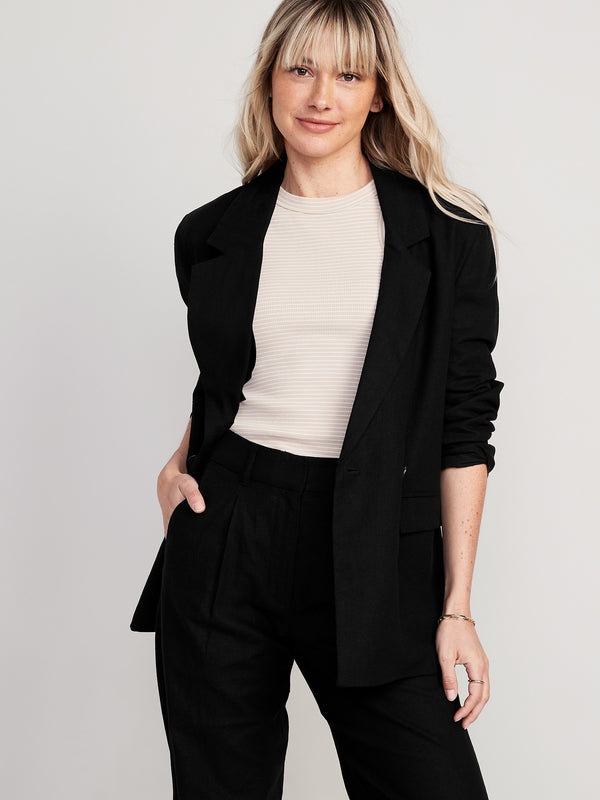 Double-Breasted Linen-Blend Suit Blazer for Women - Old Navy Philippines