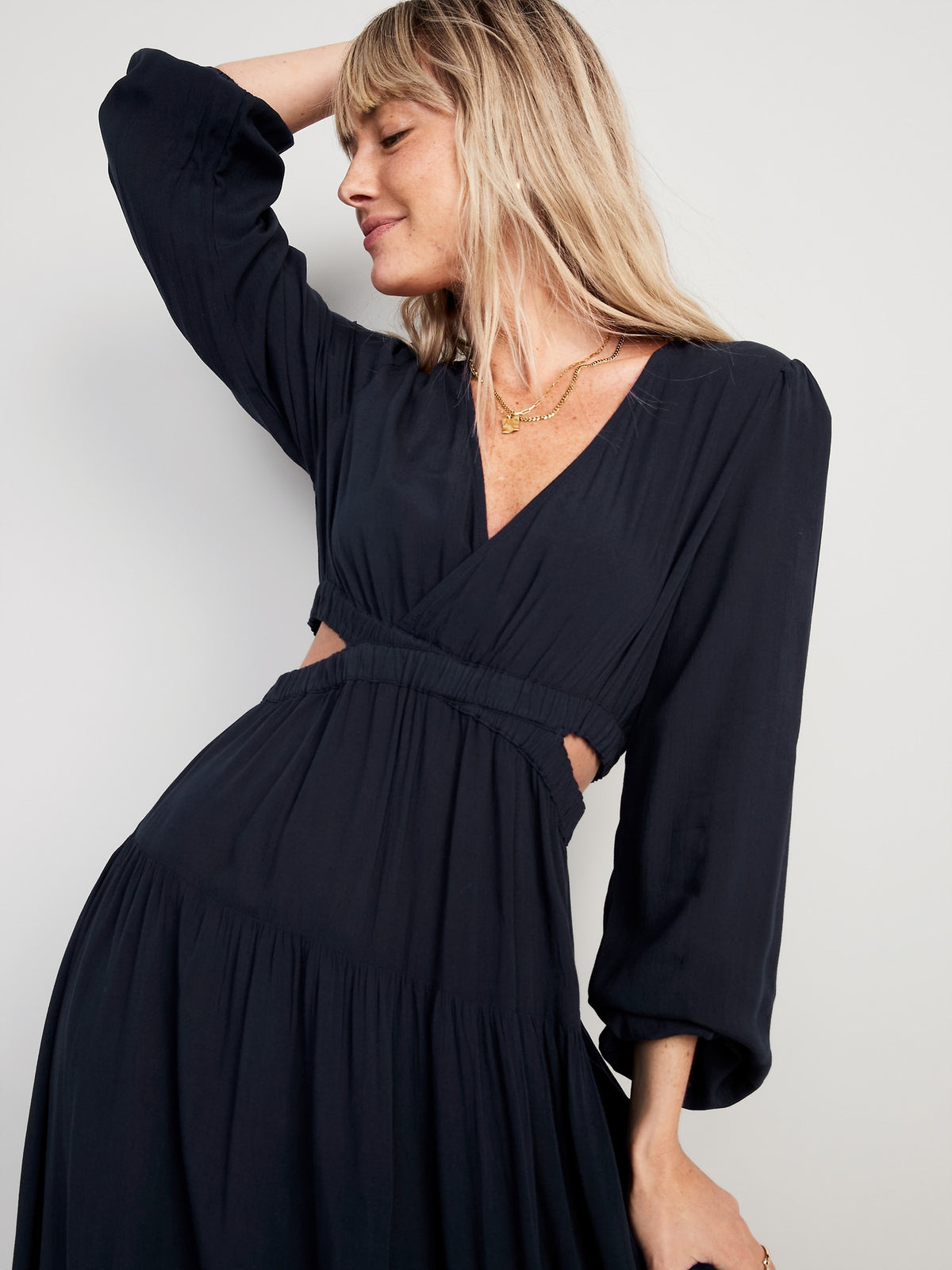 Matching Waist-Defined Crepe Side-Cutout Maxi Dress for Women