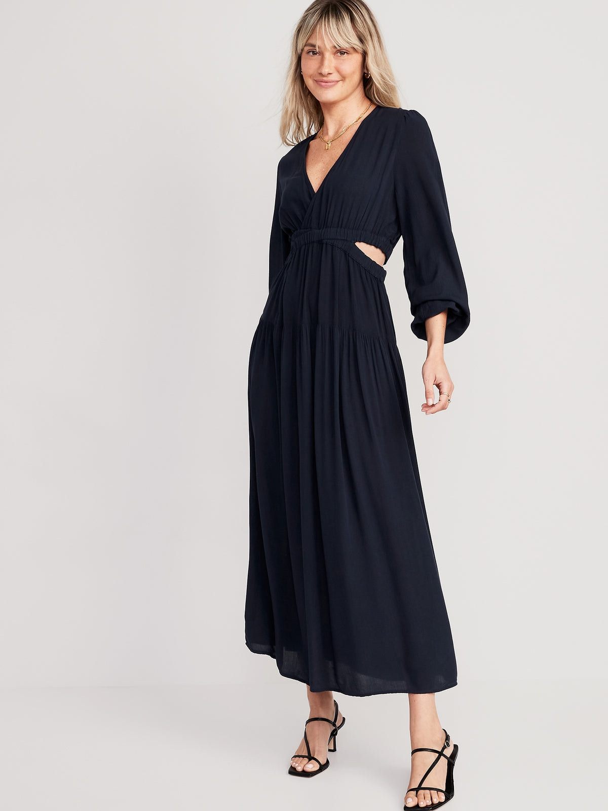 Matching Waist-Defined Crepe Side-Cutout Maxi Dress for Women