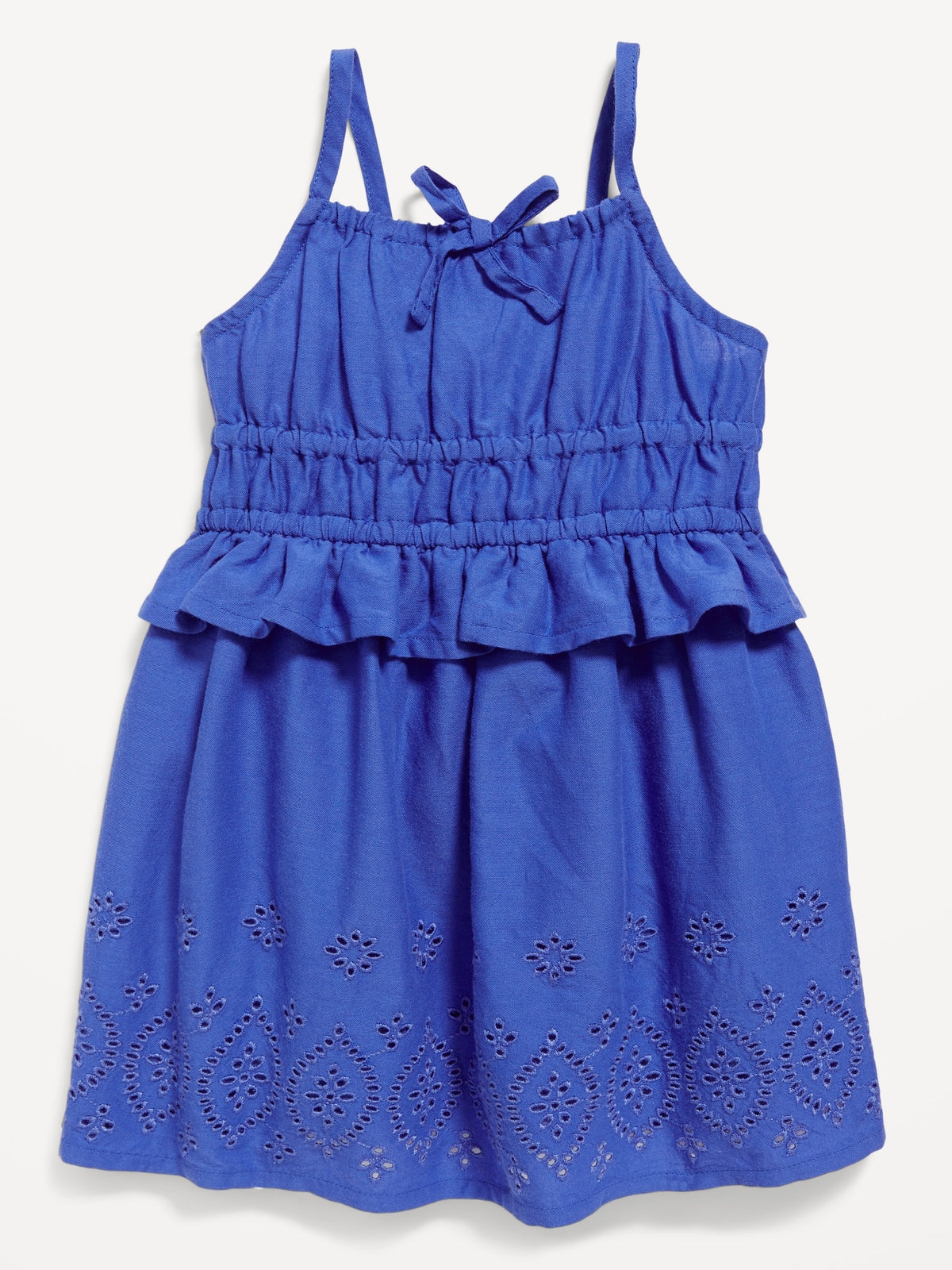 Sleeveless Waist-Defined Embroidered Ruffled Dress for Baby