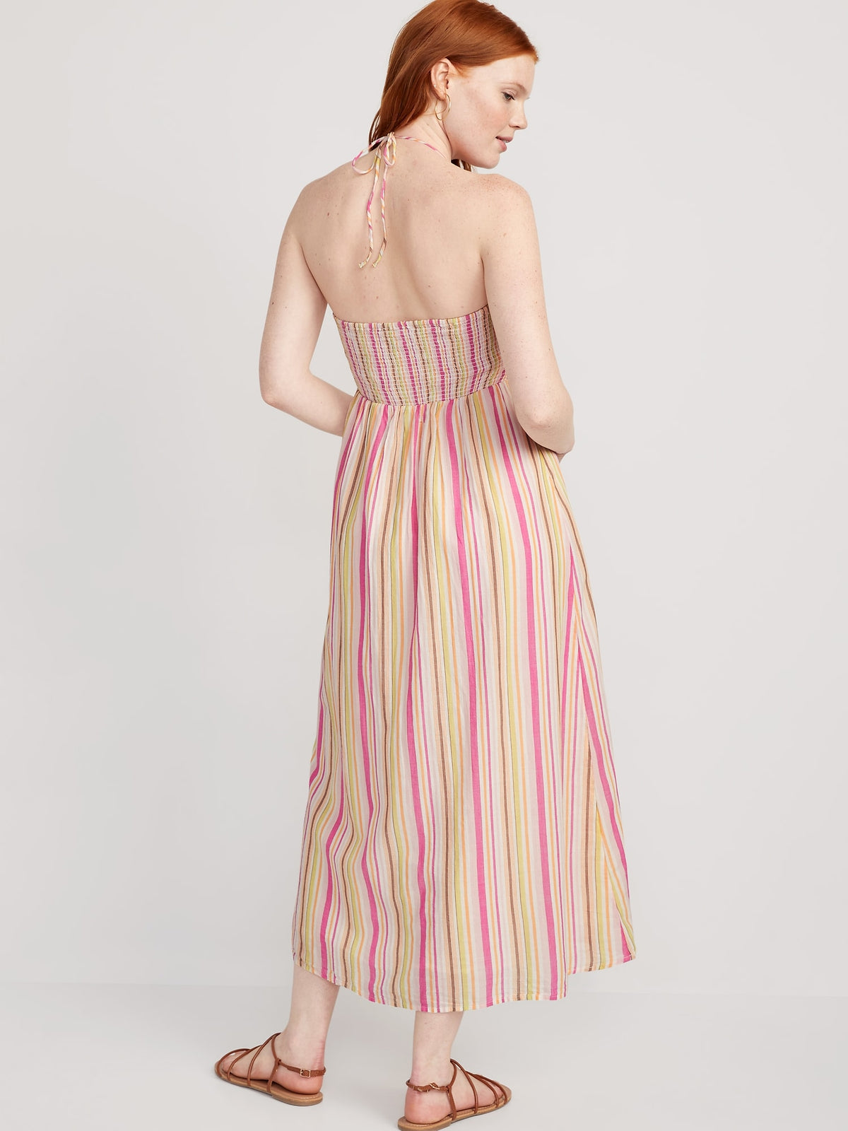 Striped halter outlet maxi dress